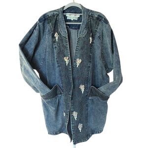 Golden River Vintage Embellished Denim Jacket Women's L Blue Beaded